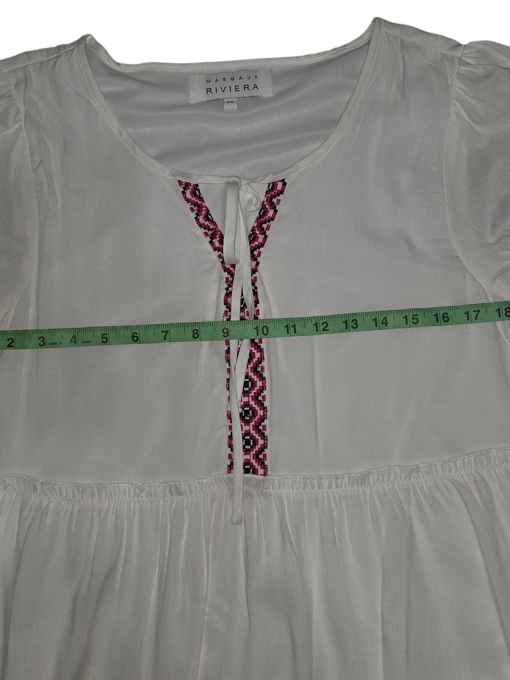 Margaux Riviera White Boho Puff Sleeve Tiered Mini Dress Petite Small - Picture 5 of 10